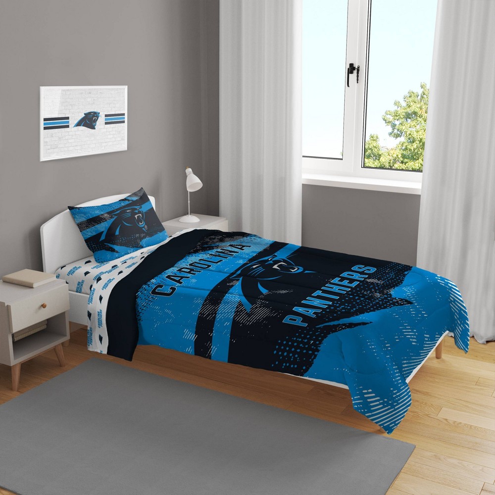 Photos - Bed Linen NFL Carolina Panthers Slanted Stripe Twin Bed in a Bag Set - 4pc
