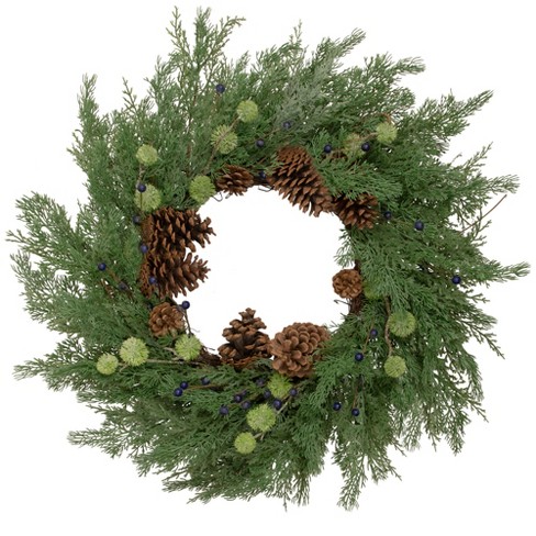 Northlight White Berry and Frosted Pine Christmas Wreath, 28-Inch, Unlit