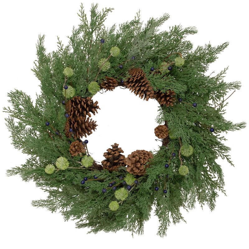 Northlight Pinecones and Blueberries Artificial Christmas Wreath, 28-Inch, Unlit, 1 of 5