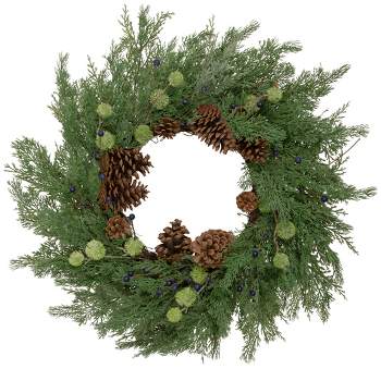 Northlight Pinecones and Blueberries Artificial Christmas Wreath, 28-Inch, Unlit