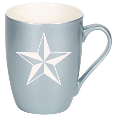 100 North Frosted Blue Metallic Finish, 10 Ounce, Comfortably Fits Your Hands, New Bone China Coffee Tea Cup Mug, Nautical North Star