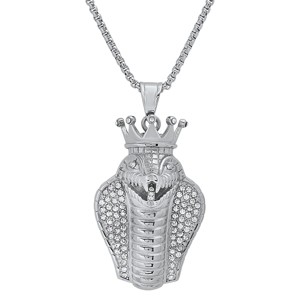 Steeltime Men's stainless steel and simulated diamonds cobra king snake pendant. Color Options: Silver, Gold, Black - 1 of 4