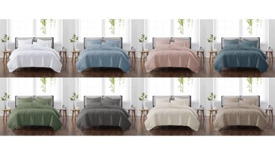 Blue Full Microfiber Reversible Quilt Set