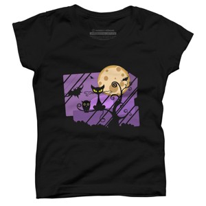 Girl's Design By Humans Night Halloween moon By ChadiElHanchi T-Shirt - 1 of 3
