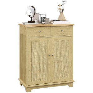 26.75" Engineered Wood Sideboard Cabinet with Solid Wood Countertop, 2 Drawers, Doors and Adjustable Shelf for Kitchen, Dining or Living Room - 1 of 4