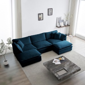 NicBex Couches for Living Room 111.5" Modern L Shape Sectional Sofa Couch with 2-Piece of Ottomans Chenille Upholstered 3 Seater Sleeper Sofa, Blue - 1 of 4
