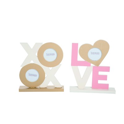 Transpac MDF LOVE/XO Frame Set of 2 Valentines Home Decorations