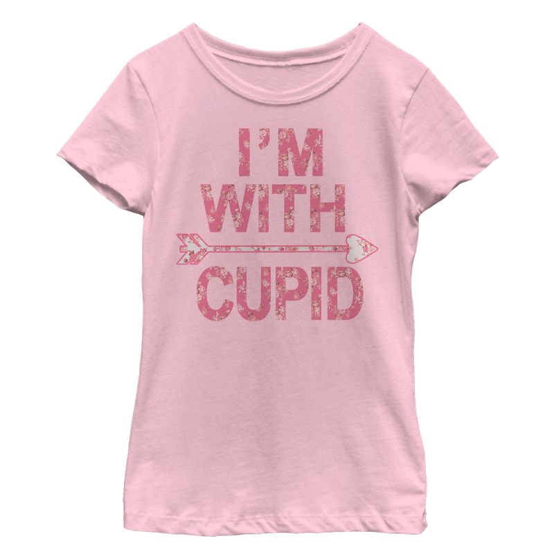 Girl's Lost Gods Valentine's Day I'm With Cupid Floral T-Shirt, 1 of 4