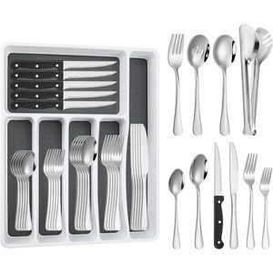 Attop 53PCS Silverware Set, Stainless Steel Cutlery Set with Steak Knives, Include Spoons and Forks Set & Serving Utensils, Mirror Polished - 1 of 4
