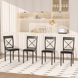 VECELO Metal Dining Chairs Set of 4/8, Steel Legs and PU Leather Cushion Seats for Kitchen Living Room, Black/Brown/Gray/White - 1 of 4