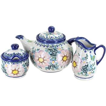 Blue Rose Polish Pottery 1700 Vena 3 Piece Tea Set