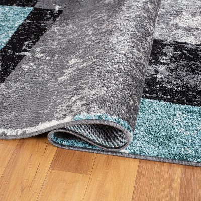 Blue and Gray Synthetic Reversible Geometric 5' x 7' Area Rug