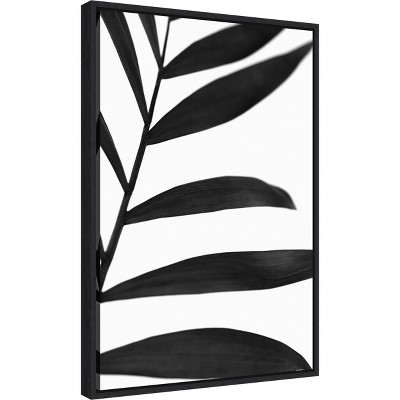 Black and White Palm Frond Canvas Print with Black Frame, 16 x 23 Inches
