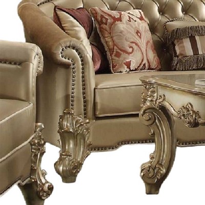 Vendome Grandeur 89'' Bone Faux Leather Tufted Sofa with Gold Patina