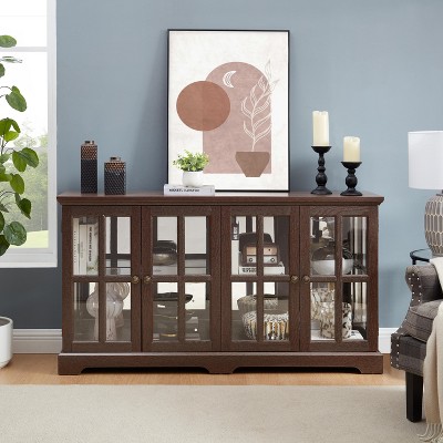 Curio Cabinet Glass Display Case For Collectibles W/Glass Door, Display Case Cabinet With Adjustable Shelves & LED Light Strip For Home Office, Cherry