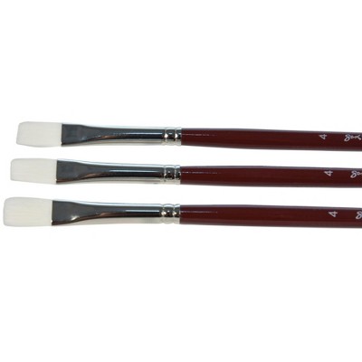 Sax Optimum Flat White Taklon Long Handle Paint Brushes, Size 4, pk of 3