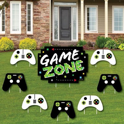 Big Dot of Happiness Game Zone - Yard Sign and Outdoor Lawn Decorations - Pixel Video Game Party or Birthday Party Yard Signs - Set of 8