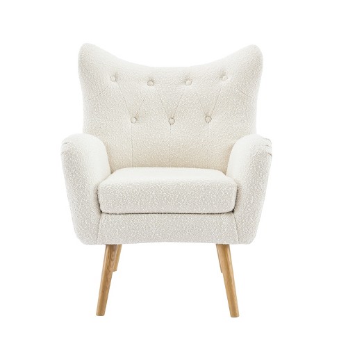 GDFStudio Faschia Indoor Tufted Boucle Club Chair with Oak Legs, White/Dark Brown - image 1 of 4