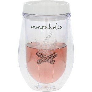 Pavilion Gift Company - Campaholic - 12 oz Acrylic Stemless Wine Glass with Lid - Drinkware - 1 of 4