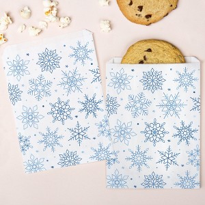 Big Dot of Happiness Blue Snowflakes Paper Treat Bags, Holiday Party Individual Candy Snack Favors, Greaseproof White Sandwich Cookie Bags - 25 Count - 1 of 4