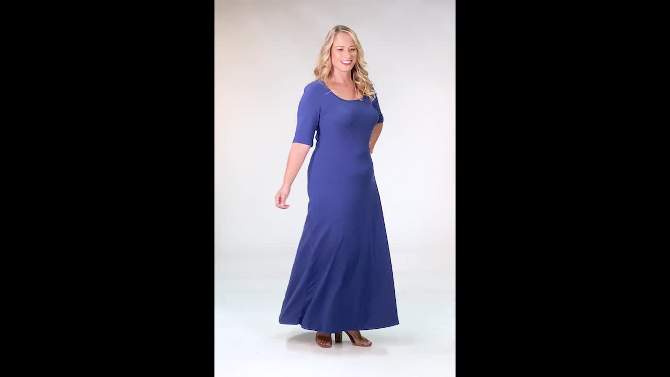 24seven Comfort Apparel Elbow Length Sleeve Plus Size Maxi Dress, 2 of 6, play video