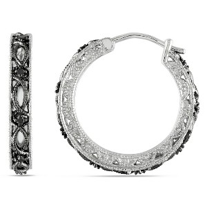 EVERLY JEWELRY |  Sterling Silver 1/10 CT Black Diamond TW Hoop Earrings Black Rhodium Plated - 1 of 4
