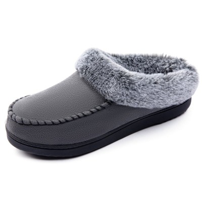 RockDove Women's Faux Fur Collar Moc Toe Slide Slipper