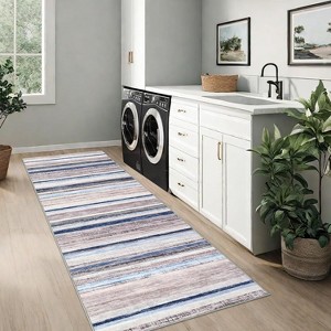 Acekool Striped Washable Rug 9x12 Non-Slip Low Pile for Living Room & Bedroom, Multi Color, - 1 of 4