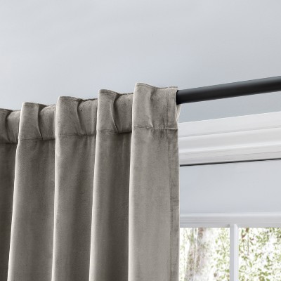 Slate Grey Velvet Pleated Back Tab Curtain Panel