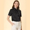 Allegra K Women's Work Tie Neck Short Sleeve Satin Elegant Button Down Shirt - 2 of 4