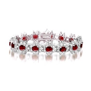 Guili Sterling Silver White Gold-Plated CZ Link Bracelet with Colorful Stones in Red or Blue—Modern, Sparkling, and Effortlessly Chic. - 1 of 4