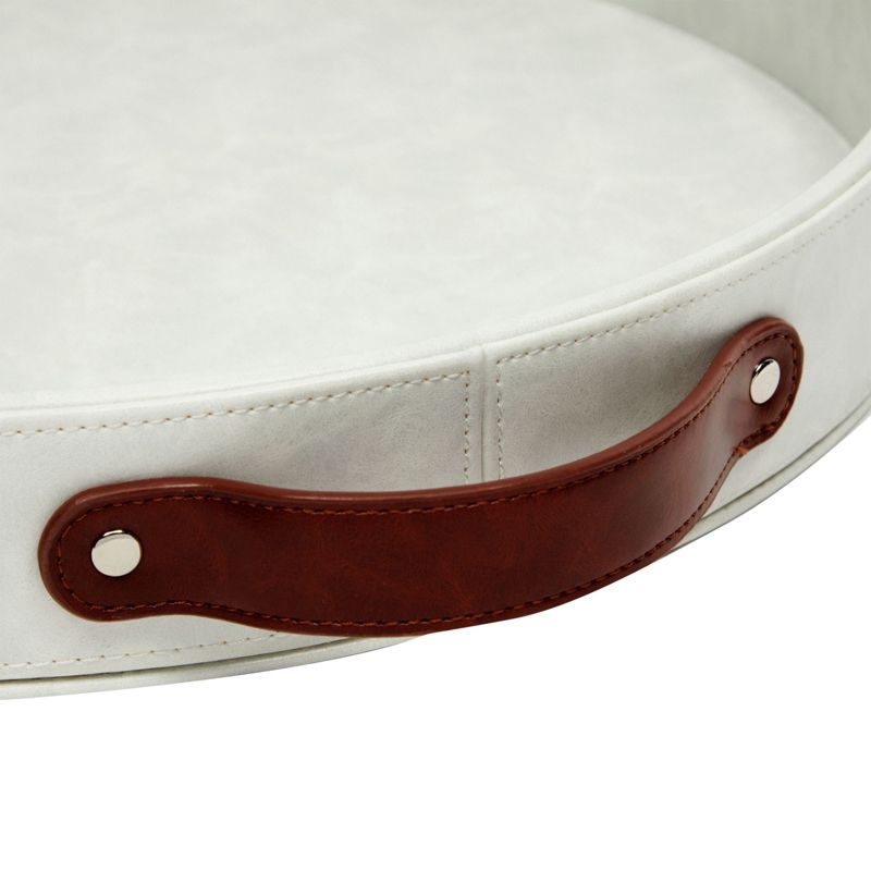 Juvale Leather Round Decorative Serving Tray with Handles for Coffee Table and Ottoman, White, 14.5 x 2 In, 4 of 6