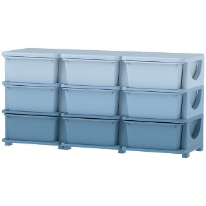 3-Tier Kids Toy Storage Organizer with 9 Removable Bins and Easy-Clean Design – Blue - 1 of 4