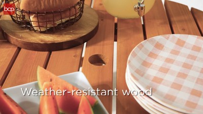 Natural Wood 6-Person Circular Picnic Table with Benches