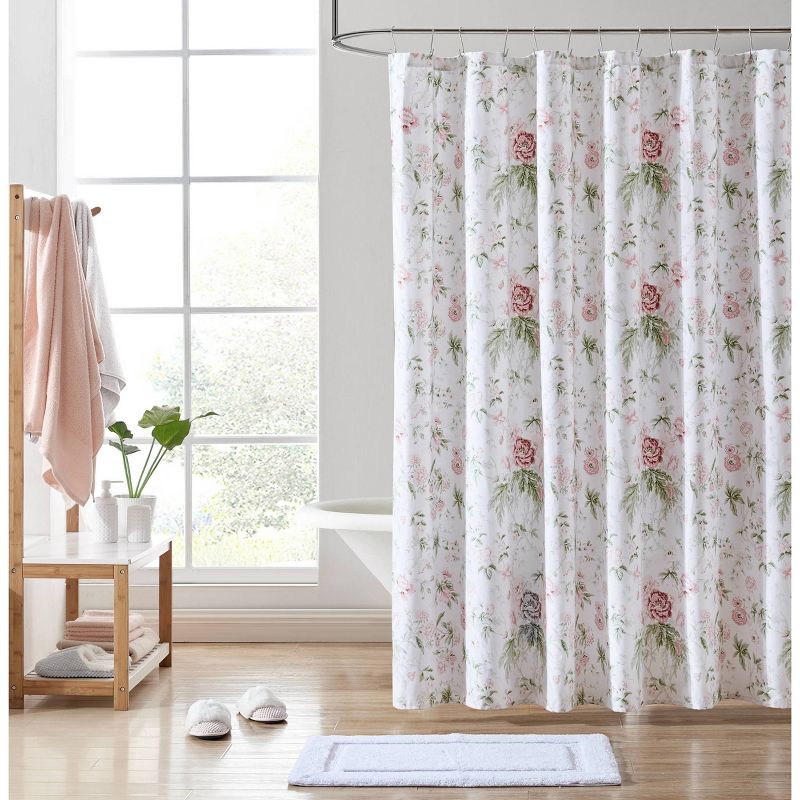 Breezy Floral Shower Curtain Bright Pink - Laura Ashley, 1 of 6