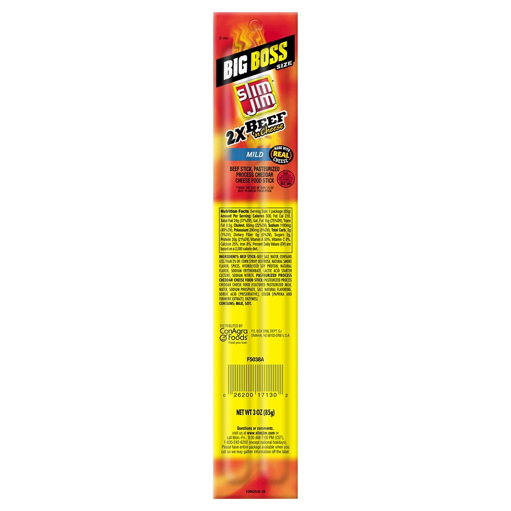 UPC 026200171302 - Slim Jim Big Boss Mild Meat and Cheese 3 oz ...