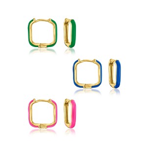 Ross-Simons Multicolored Enamel Jewelry Set: 3 Pairs Of Square Hoop Earrings in 18kt Gold Over Sterling - 1 of 4
