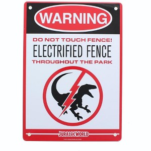 Loot Crate Jurassic World Electrified Raptor Fence 8"x6" Tin Sign - 1 of 3