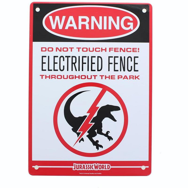 Loot Crate Jurassic World Electrified Raptor Fence 8"x6" Tin Sign, 1 of 4