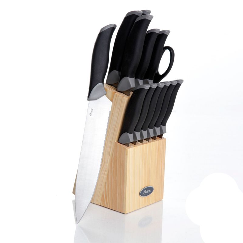 Oster Lingbergh 14 Piece Stainless Steel Cutlery Knife Set with Pine Wood Block, 2 of 8