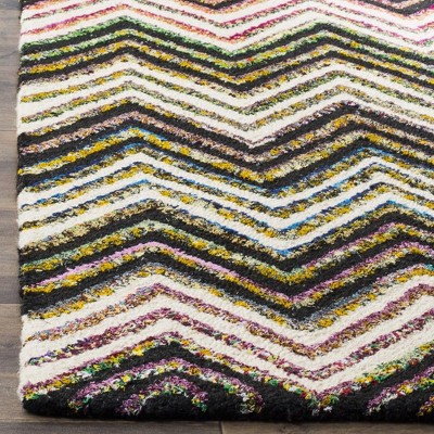 Ivory and Black Chevron Hand-Tufted Wool Area Rug, 6' x 9'