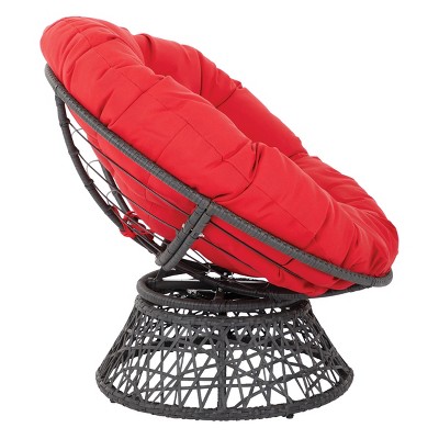 Boho Chic Red Swivel Papasan Chair with Resin Wicker