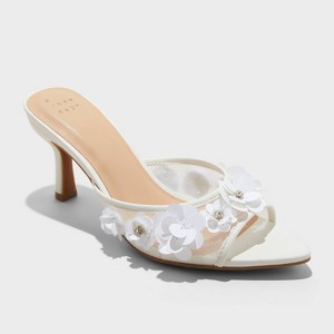 Women's Lupita Mesh Rhinestone Peep Toe Mule Heels with Memory Foam Insole - A New Day™ - 1 of 4
