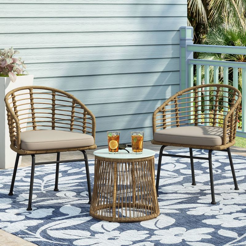 Randy 3pc Outdoor Wicker 2 Seater Chat Set - Light Brown/Beige - Christopher Knight Home, 3 of 9