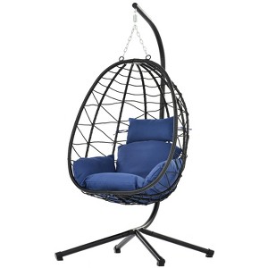 VisioGear Egg Chairs, Patio Egg Chair with Stand, Patio Hanging Egg Chair for Bedroom Living Room Balcony, Navy Blue, 37.4"*37.4"*77" - 1 of 4