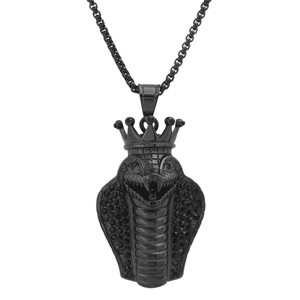Steeltime Men's stainless steel and simulated diamonds cobra king snake pendant. Color Options: Silver, Gold, Black - 1 of 4