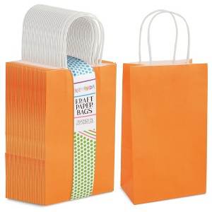 Blue Panda 25-Pack Orange Gift Bags with Handles - Small Paper Treat Bags for Birthday, Wedding, Retail (5.3x3.2x9 In) - 1 of 4