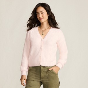 Lands' End Women's Fuzzy Eyelash Cable Cardigan Sweater - 1 of 4