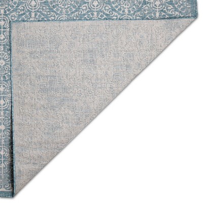 Aqua Medallion Antique Tile Handmade Indoor/Outdoor Rug