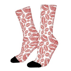 Pink Red Lipstick Women Printed Crew Socks Funny Funky Socks Soft Polyester Novelty Gifts for Artists Men - 1 of 1
